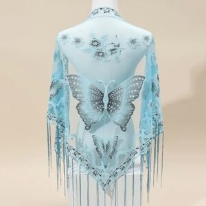 New Triangle Scarf Butterfly Flower Embroidery Lace Tassel Shawl Elegant, T11MIS